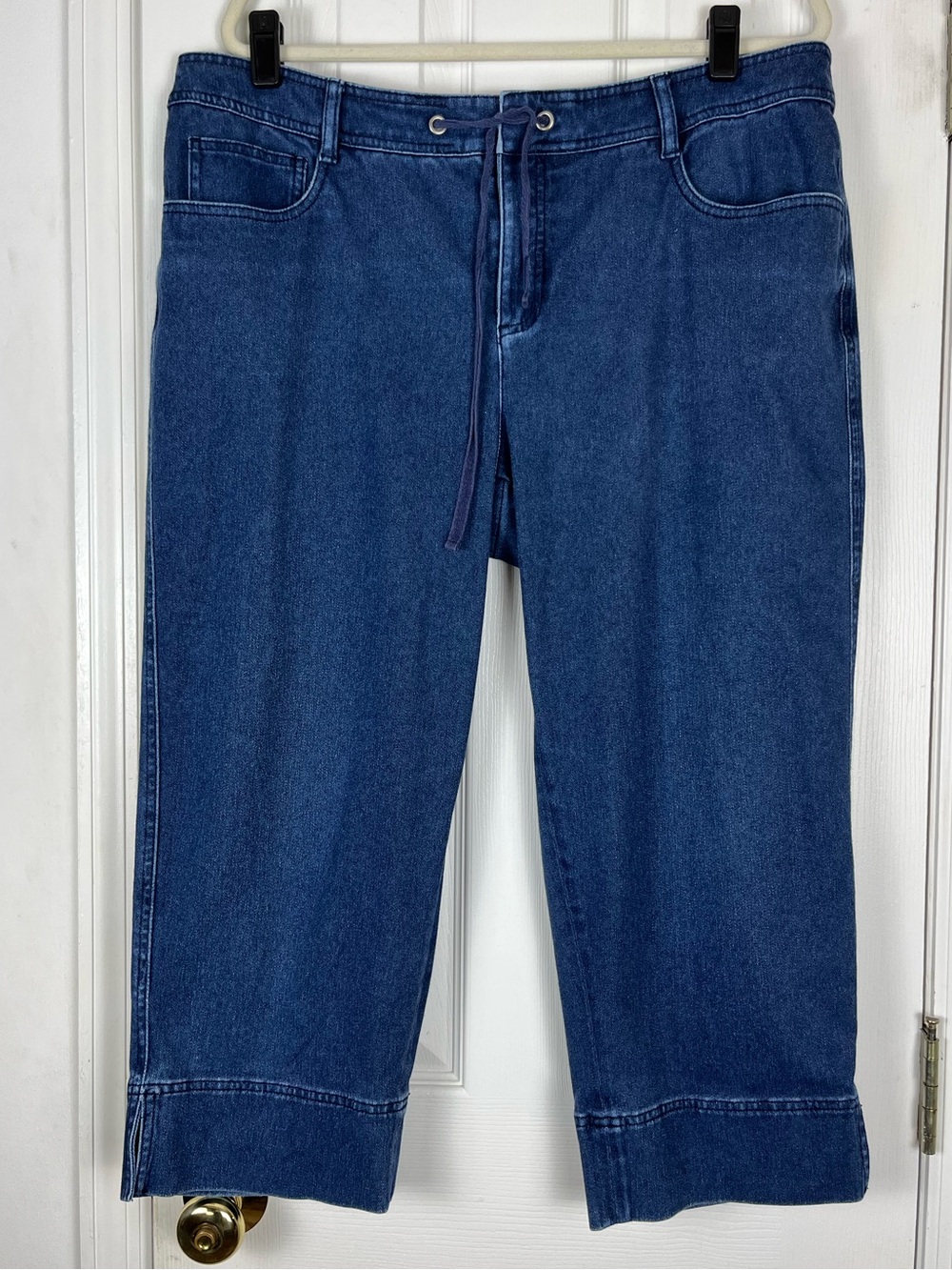 Coldwater Creek Soft Denim Wide Leg Crop Capri with Drawstring Sz 18